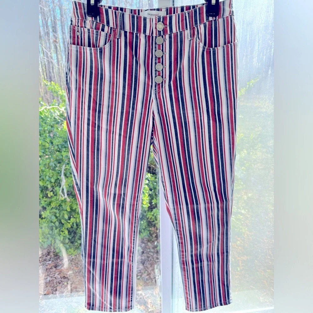Skinny Girls Jeans 28/6 “Risk Taker” Red/White & Blue striped. EUC high rise.